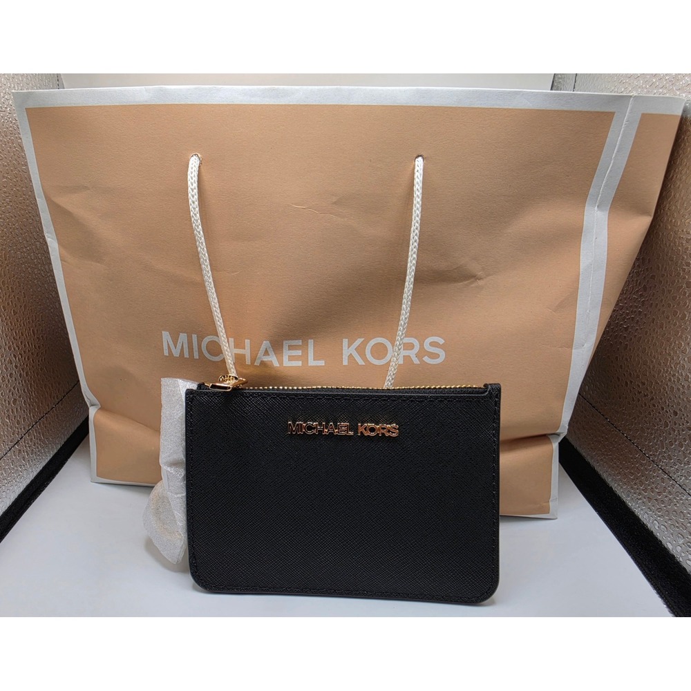 Michael Kors Jet Set Travel Small Top Zip Coin Pouch ID Wallet Black NWT